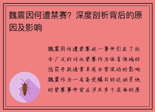 魏震因何遭禁赛?深度剖析背后的原因及影响 魏震因何遭禁赛?深度剖析背后的原因及影响